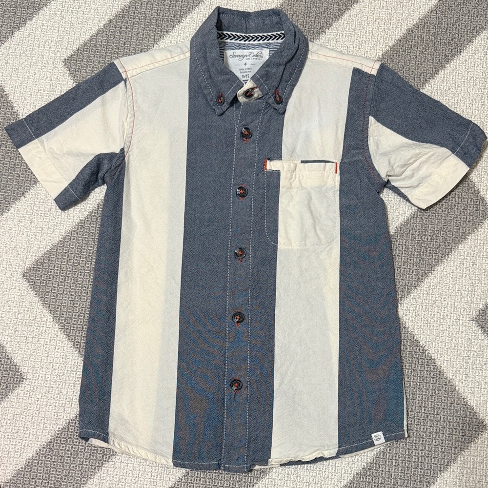 Sovereign Code Blue and Cream Striped Button-Down Shirt